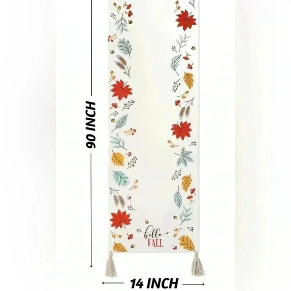 Table Runner 72”L Tassels Fall Decor 100% Cotton Colorful Leaves Beautiful NEW - Picture 12 of 13